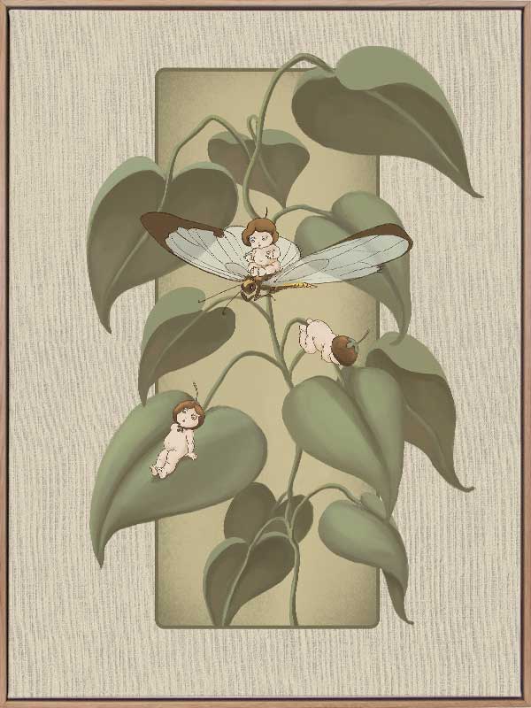 Dragonfly Whispers Olive Green Canvas Art Print