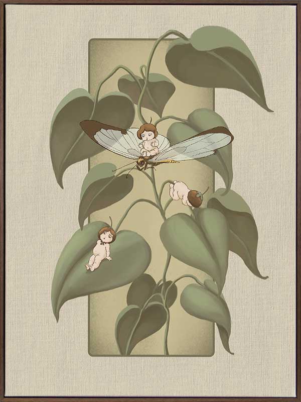 Dragonfly Whispers Olive Green Canvas Art Print