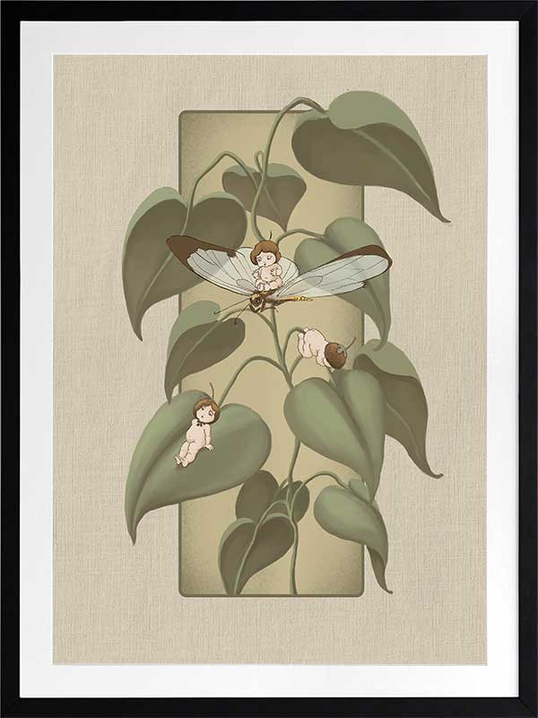 Dragonfly Whispers Olive Green Framed Art Print