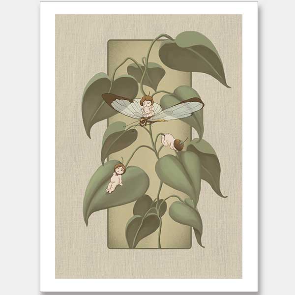 Dragonfly Whispers Olive Green Unframed Art Print