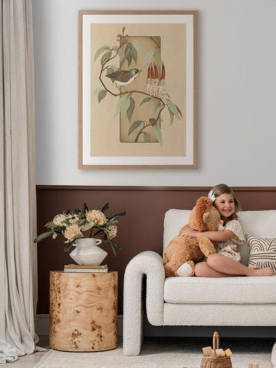 A Song for the Native Fuchsia Babies Beige Framed Art Print | Lifestyle