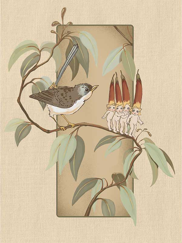 A Song for the Native Fuchsia Babies Beige Canvas Art Print