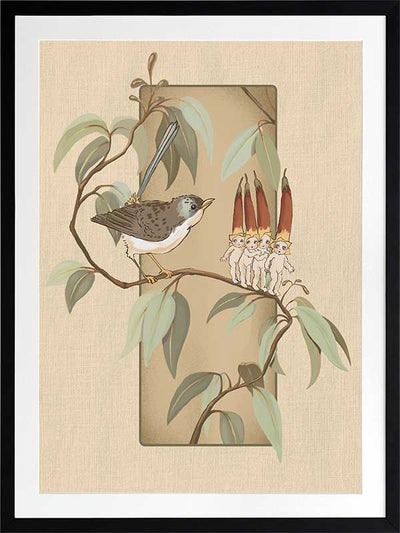 A Song for the Native Fuchsia Babies Beige Framed Art Print