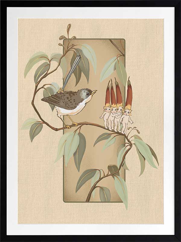 A Song for the Native Fuchsia Babies Beige Framed Art Print