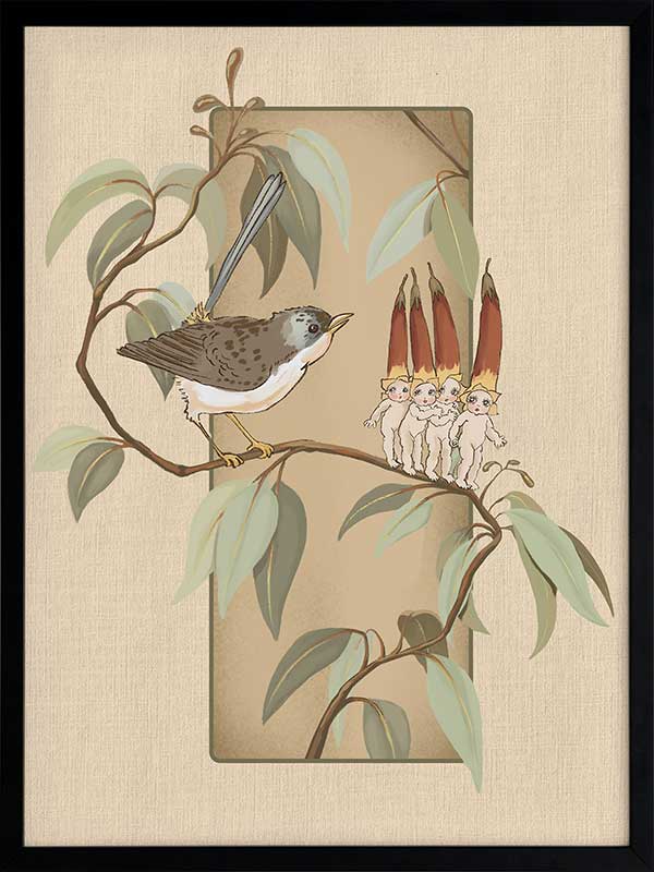 A Song for the Native Fuchsia Babies Beige Framed Art Print