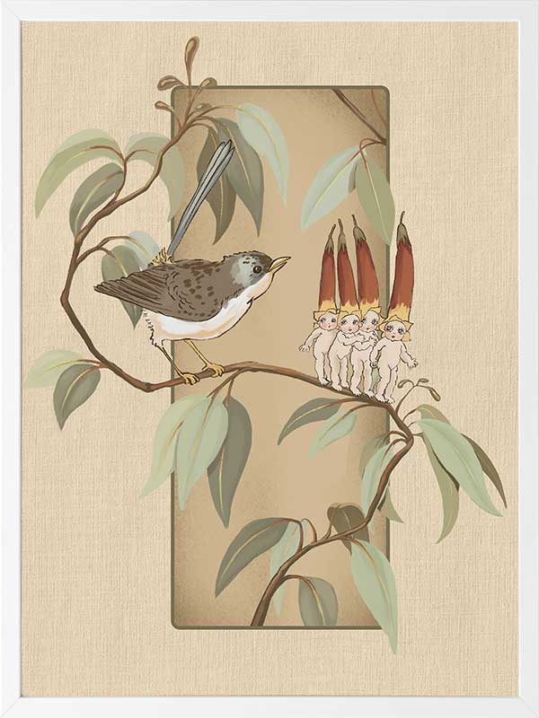 A Song for the Native Fuchsia Babies Beige Framed Art Print