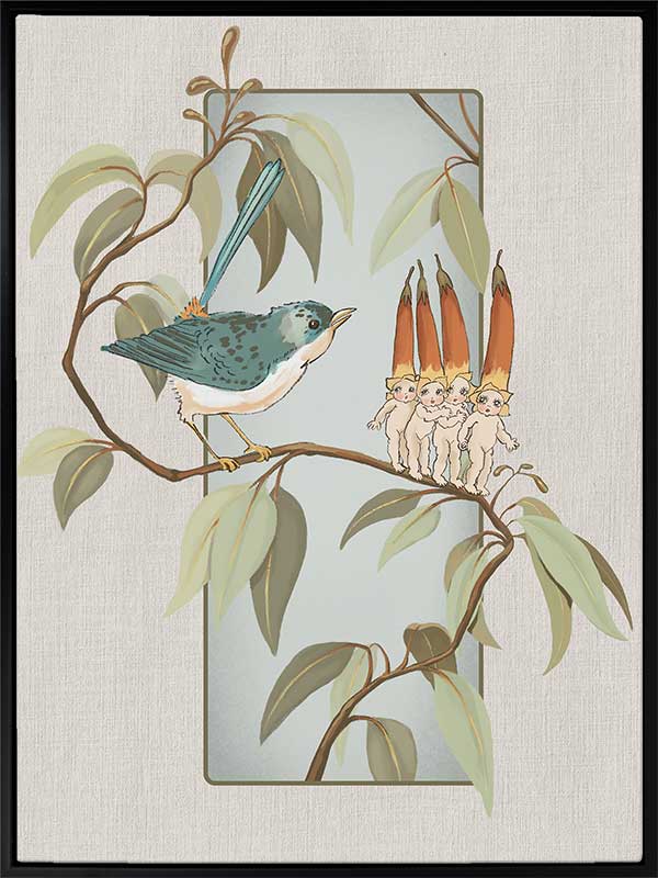 A Song for the Native Fuchsia Babies Grey Canvas Art Print