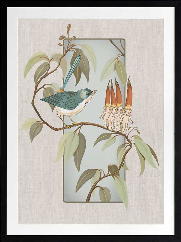 A Song for the Native Fuchsia Babies Grey Framed Art Print