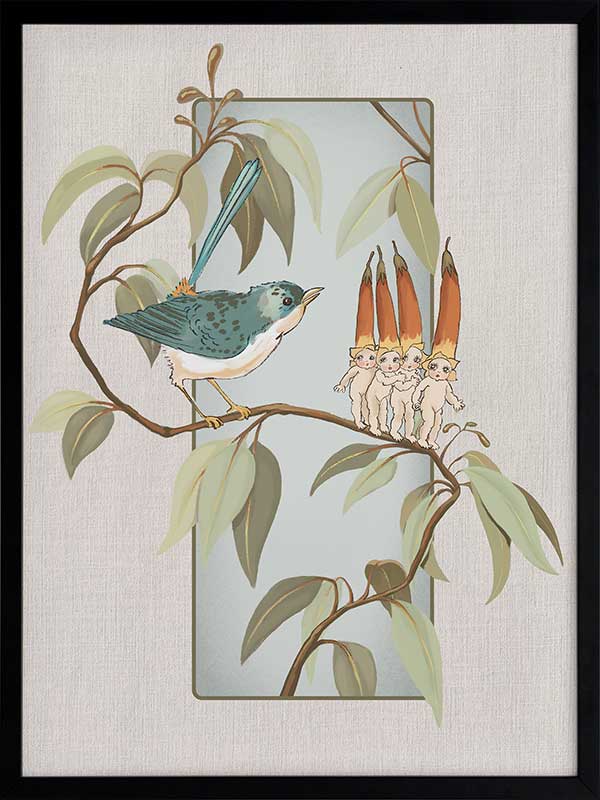 A Song for the Native Fuchsia Babies Grey Framed Art Print