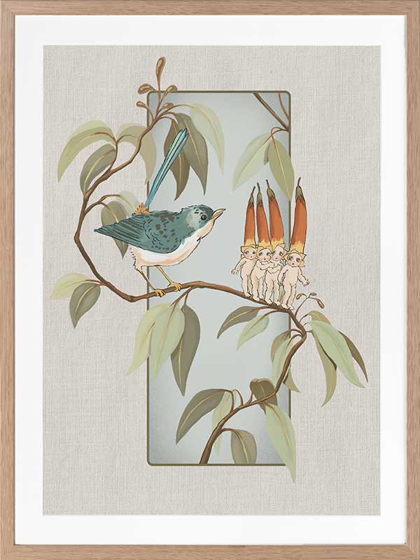 A Song for the Native Fuchsia Babies Grey Framed Art Print