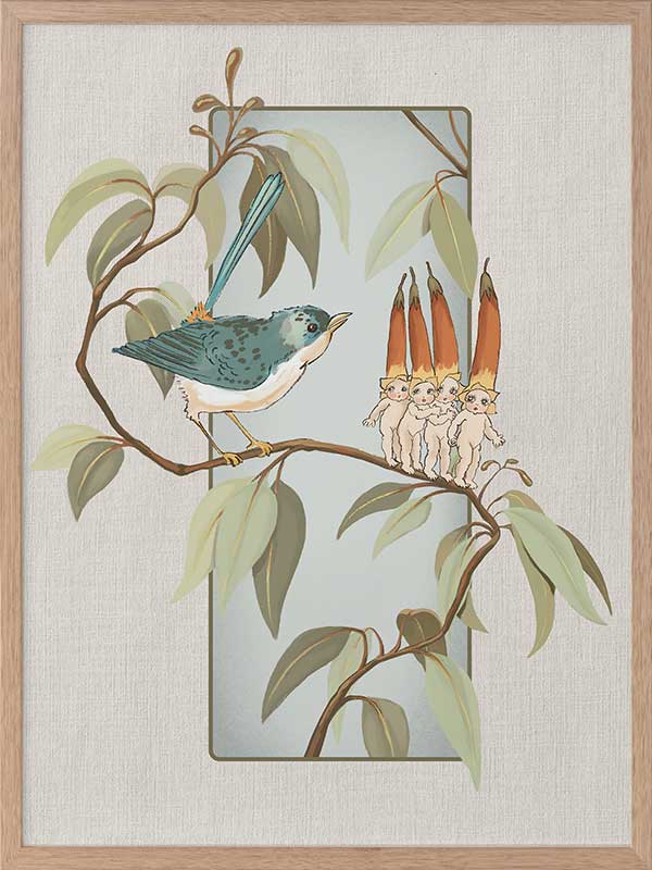 A Song for the Native Fuchsia Babies Grey Framed Art Print