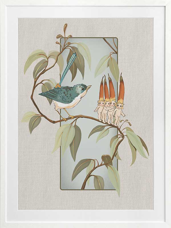 A Song for the Native Fuchsia Babies Grey Framed Art Print