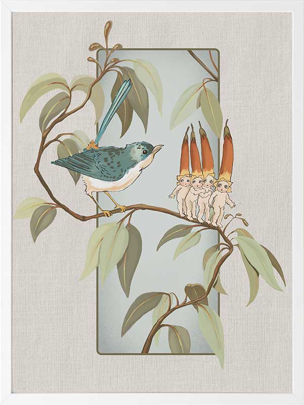 A Song for the Native Fuchsia Babies Grey Framed Art Print