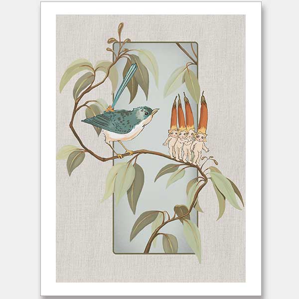 A Song for the Native Fuchsia Babies Grey Unframed Art Print