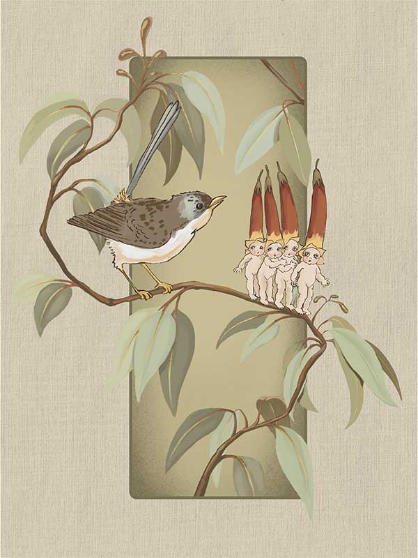 A Song for the Native Fuchsia Babies Olive Green Canvas Art Print