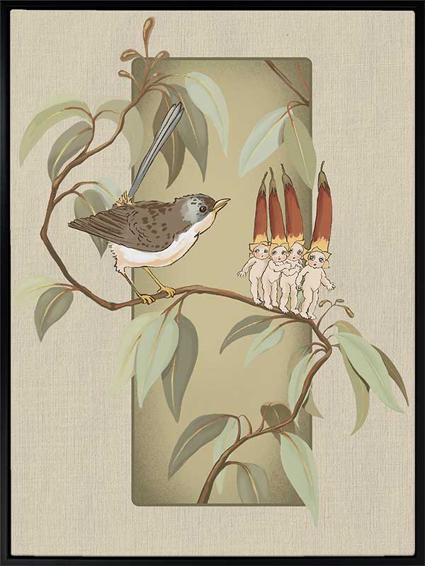 A Song for the Native Fuchsia Babies Olive Green Canvas Art Print