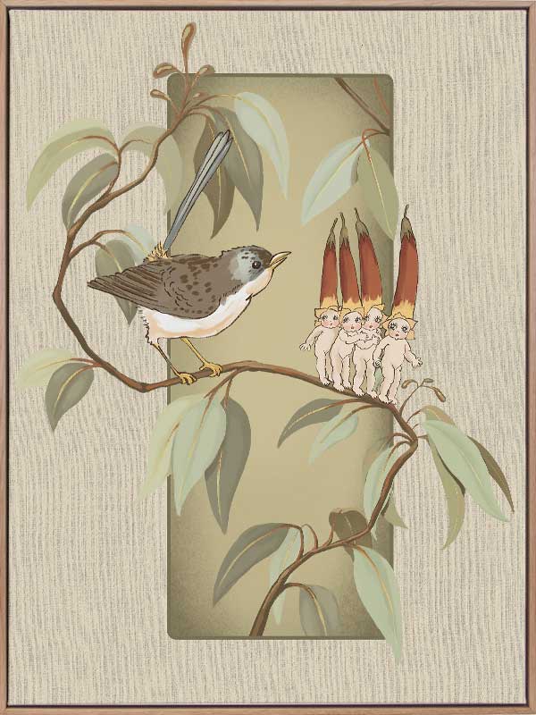 A Song for the Native Fuchsia Babies Olive Green Canvas Art Print