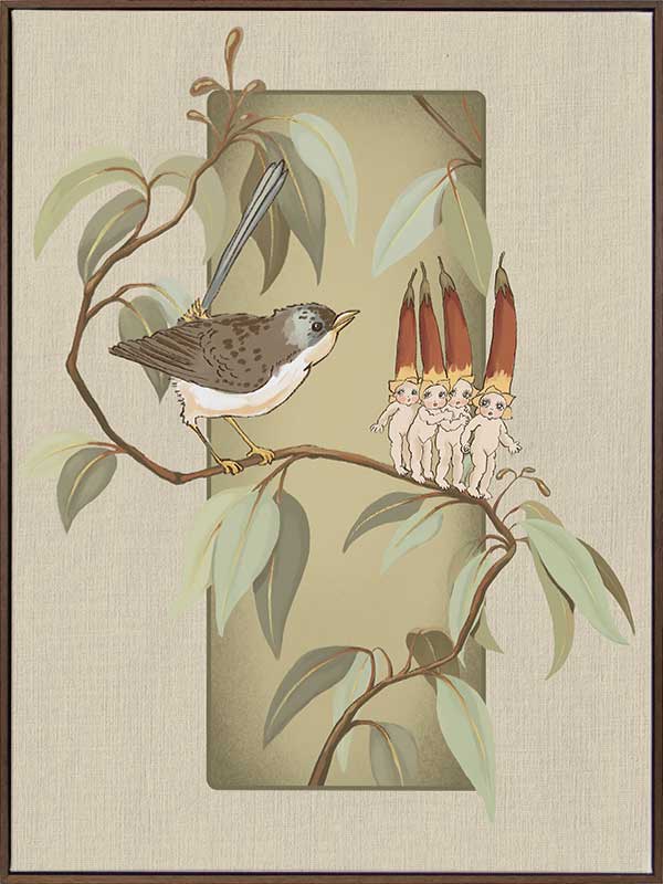 A Song for the Native Fuchsia Babies Olive Green Canvas Art Print