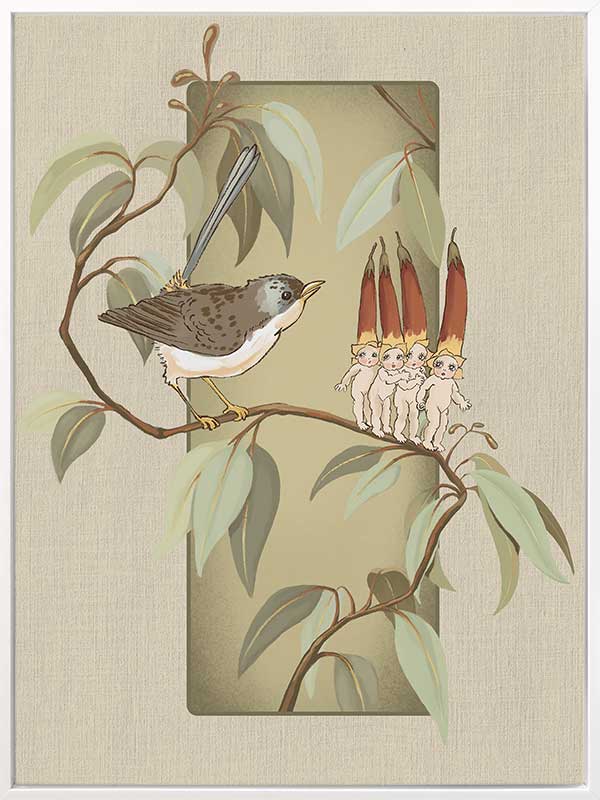 A Song for the Native Fuchsia Babies Olive Green Canvas Art Print