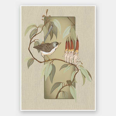 A Song for the Native Fuchsia Babies Olive Green Unframed Art Print