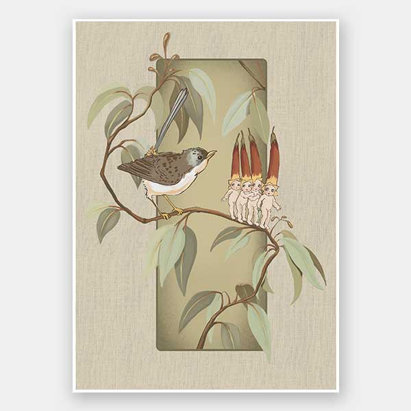 A Song for the Native Fuchsia Babies Olive Green Unframed Art Print