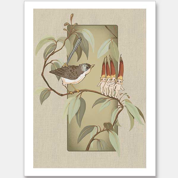 A Song for the Native Fuchsia Babies Olive Green Unframed Art Print