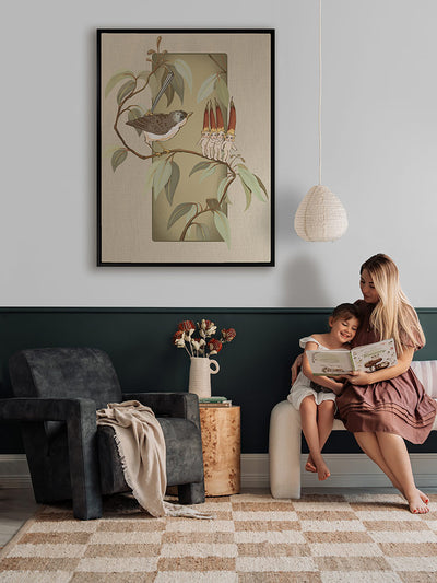 A Song for the Native Fuchsia Babies Olive Green Canvas Art Print | Lifestyle