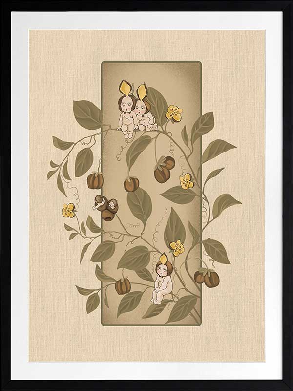 A Day with the Boronia Babies Beige Framed Art Print