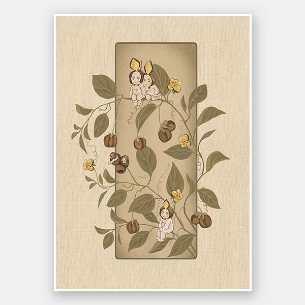 A Day with the Boronia Babies Beige Unframed Art Print