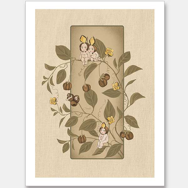 A Day with the Boronia Babies Beige Unframed Art Print