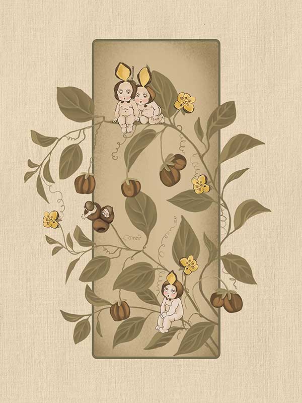 A Day with the Boronia Babies Beige Canvas Art Print