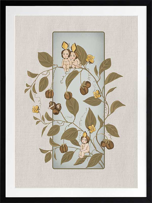 A Day with the Boronia Babies Grey Framed Art Print