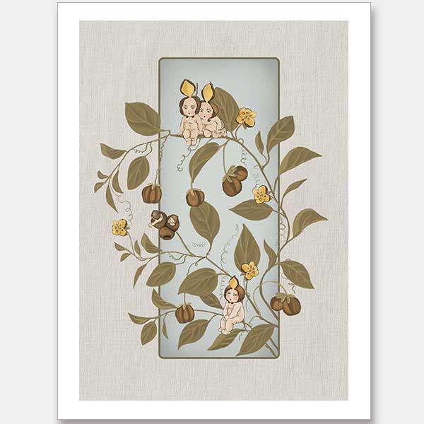 A Day with the Boronia Babies Grey Unframed Art Print