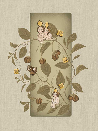 A Day with the Boronia Babies Olive Green Canvas Art Print