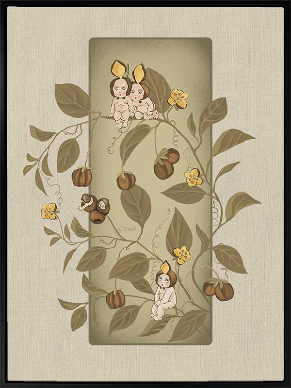 A Day with the Boronia Babies Olive Green Canvas Art Print