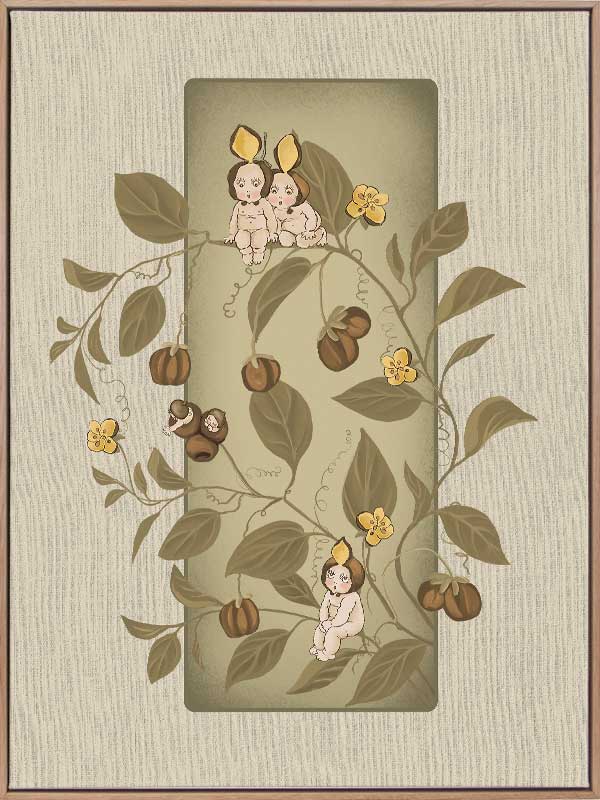 A Day with the Boronia Babies Olive Green Canvas Art Print