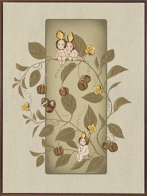A Day with the Boronia Babies Olive Green Canvas Art Print