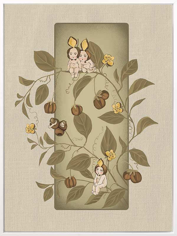 A Day with the Boronia Babies Olive Green Canvas Art Print