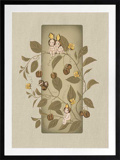 A Day with the Boronia Babies Olive Green Framed Art Print
