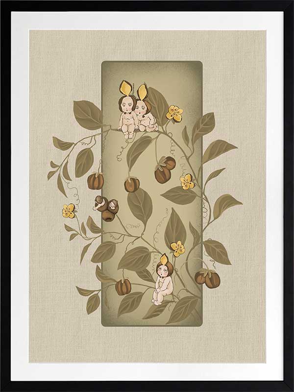 A Day with the Boronia Babies Olive Green Framed Art Print