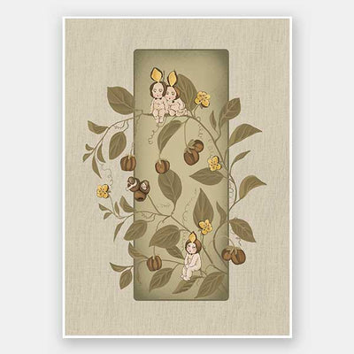 A Day with the Boronia Babies Olive Green Unframed Art Print