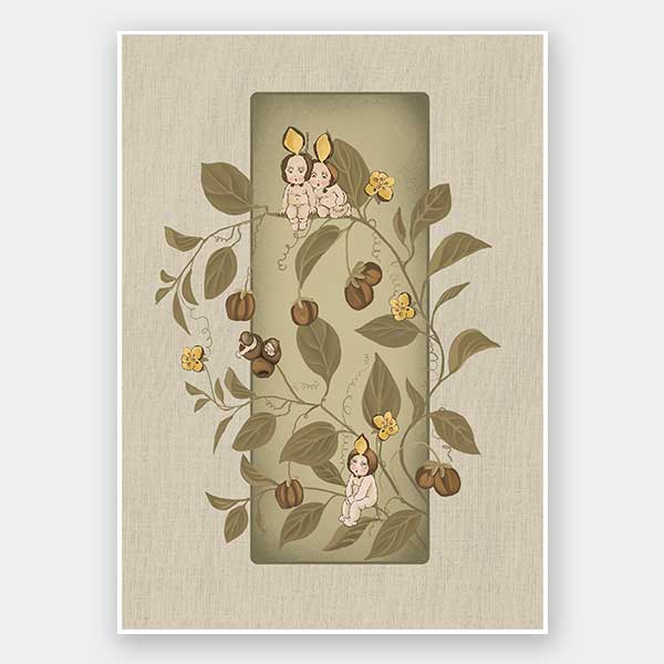 A Day with the Boronia Babies Olive Green Unframed Art Print