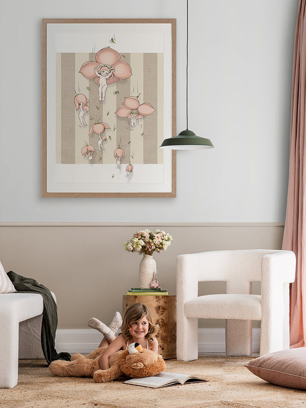 Floating Flower Babies Neutral Framed Art Print | Lifestyle