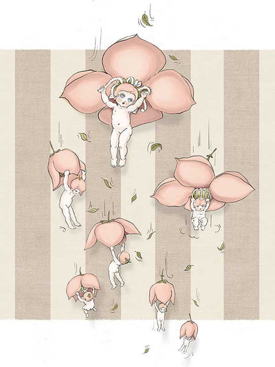 Floating Flower Babies Neutral Canvas Art Print
