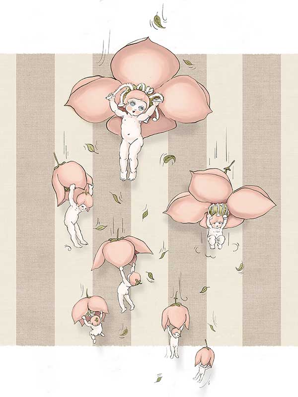 Floating Flower Babies Neutral Canvas Art Print