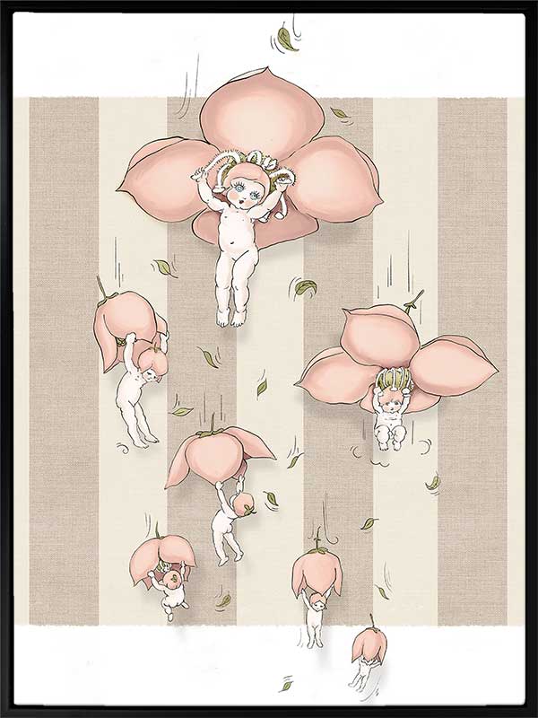 Floating Flower Babies Neutral Canvas Art Print
