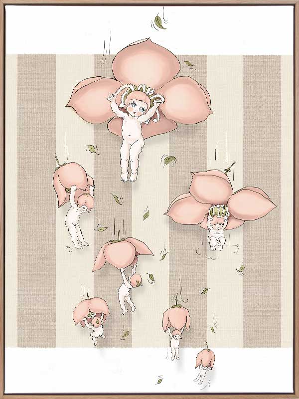 Floating Flower Babies Neutral Canvas Art Print