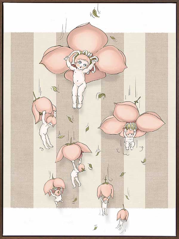 Floating Flower Babies Neutral Canvas Art Print
