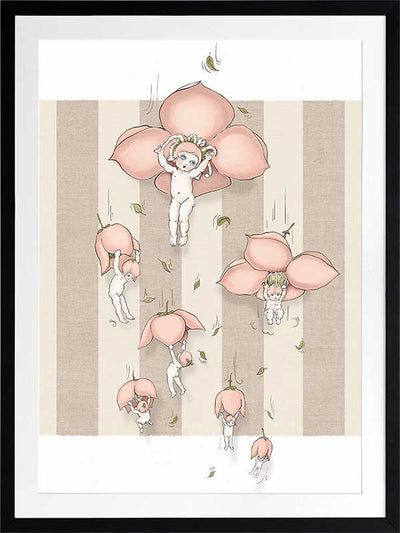 Floating Flower Babies Neutral Framed Art Print