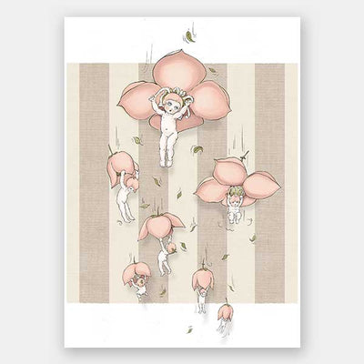 Floating Flower Babies Neutral Unframed Art Print